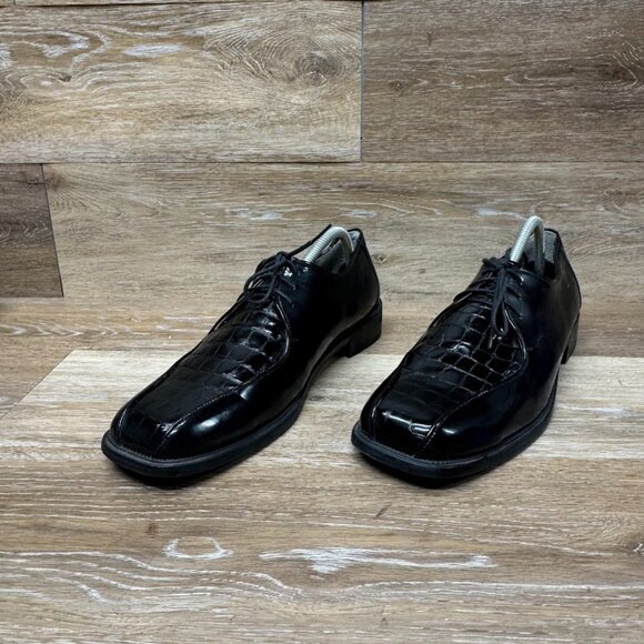 Daks London Black Leather Reptile Embossed Square Toe Oxfords Men's Size 10 - Picture 1 of 7